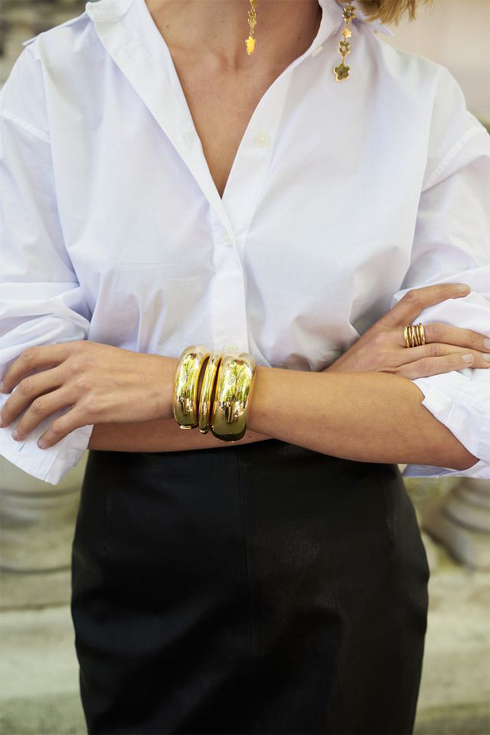 French Dome Bangle Bracelet - 30mm-YELLOW GOLD-JEWELRYFINE JEWELBRACELET O-SIDNEY GARBER