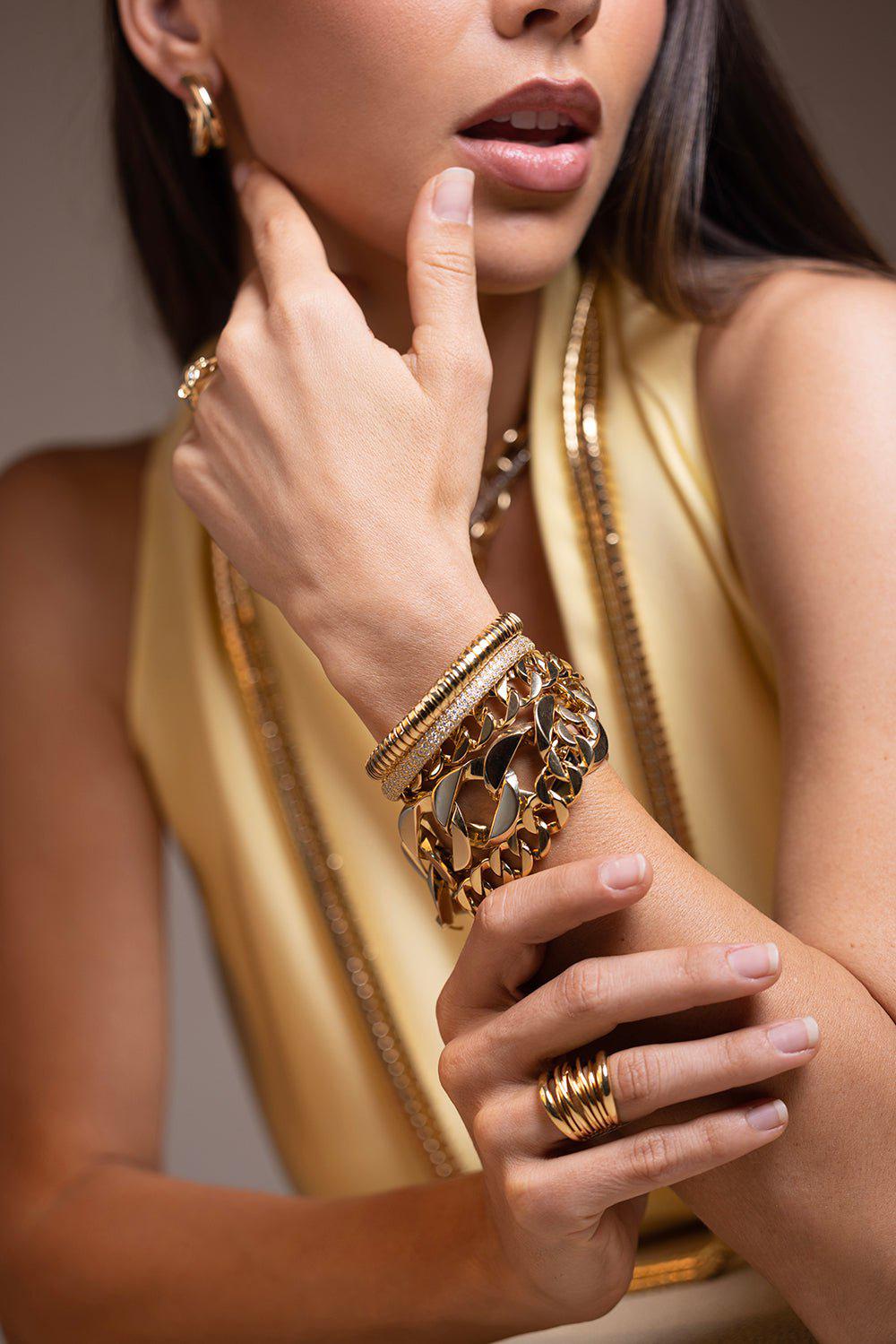 SIDNEY GARBER-Pave Stretch Bracelet - Small-YELLOW GOLD