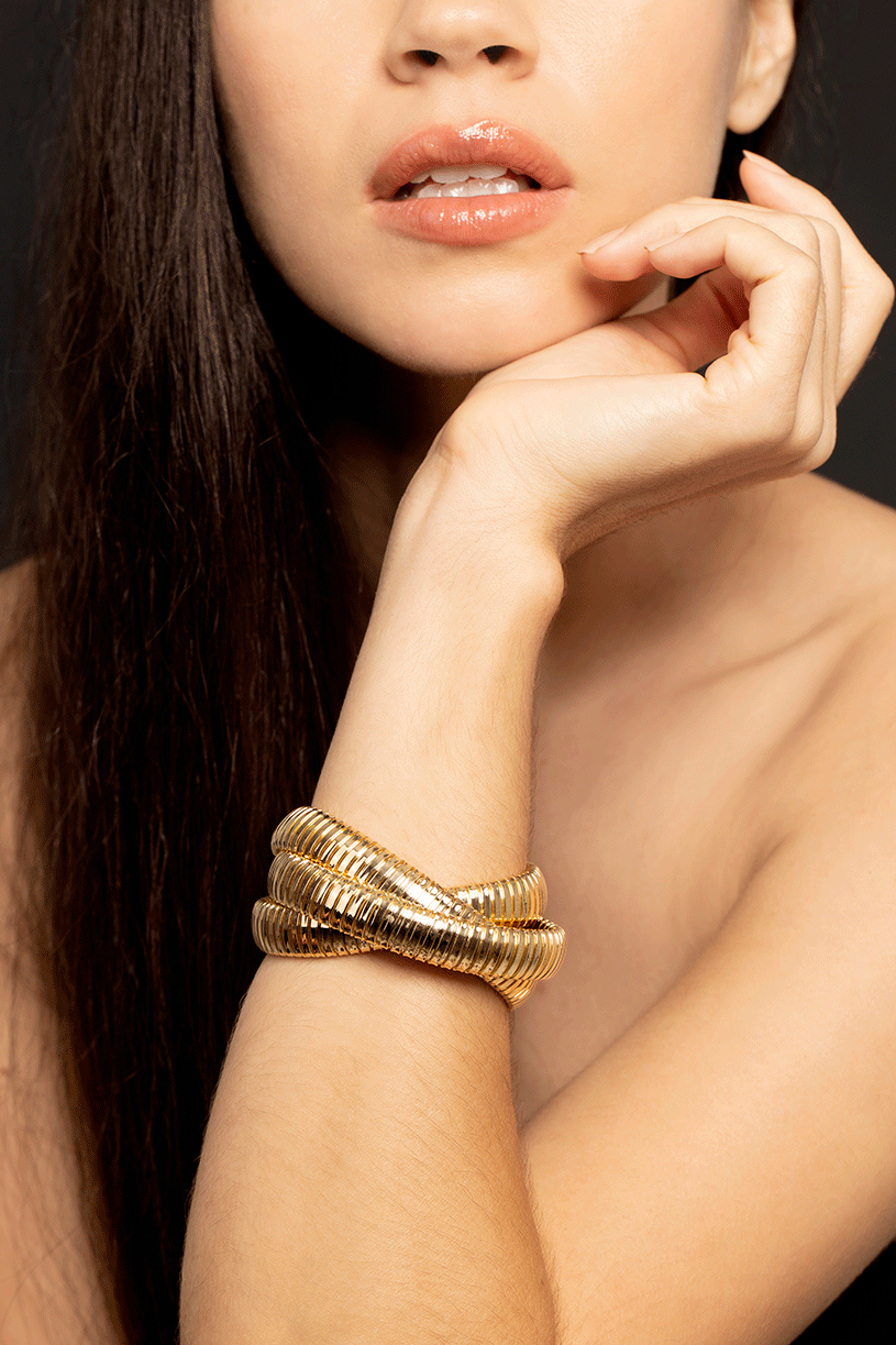 SIDNEY GARBER-Three Band Yellow Gold Rolling Bracelet-YELLOW GOLD