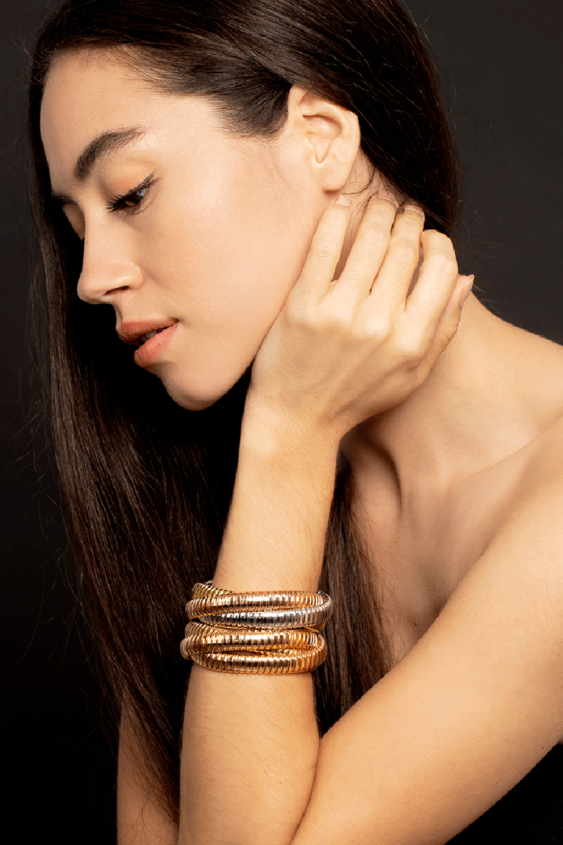 SIDNEY GARBER-Tri-Color Rolling Band Bracelet-YELLOW GOLD