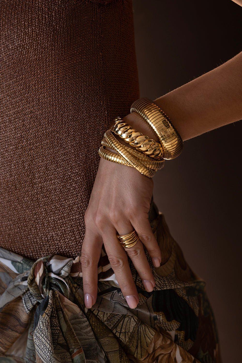 SIDNEY GARBER-Skinny Wave Stretch Bracelet-YELLOW GOLD