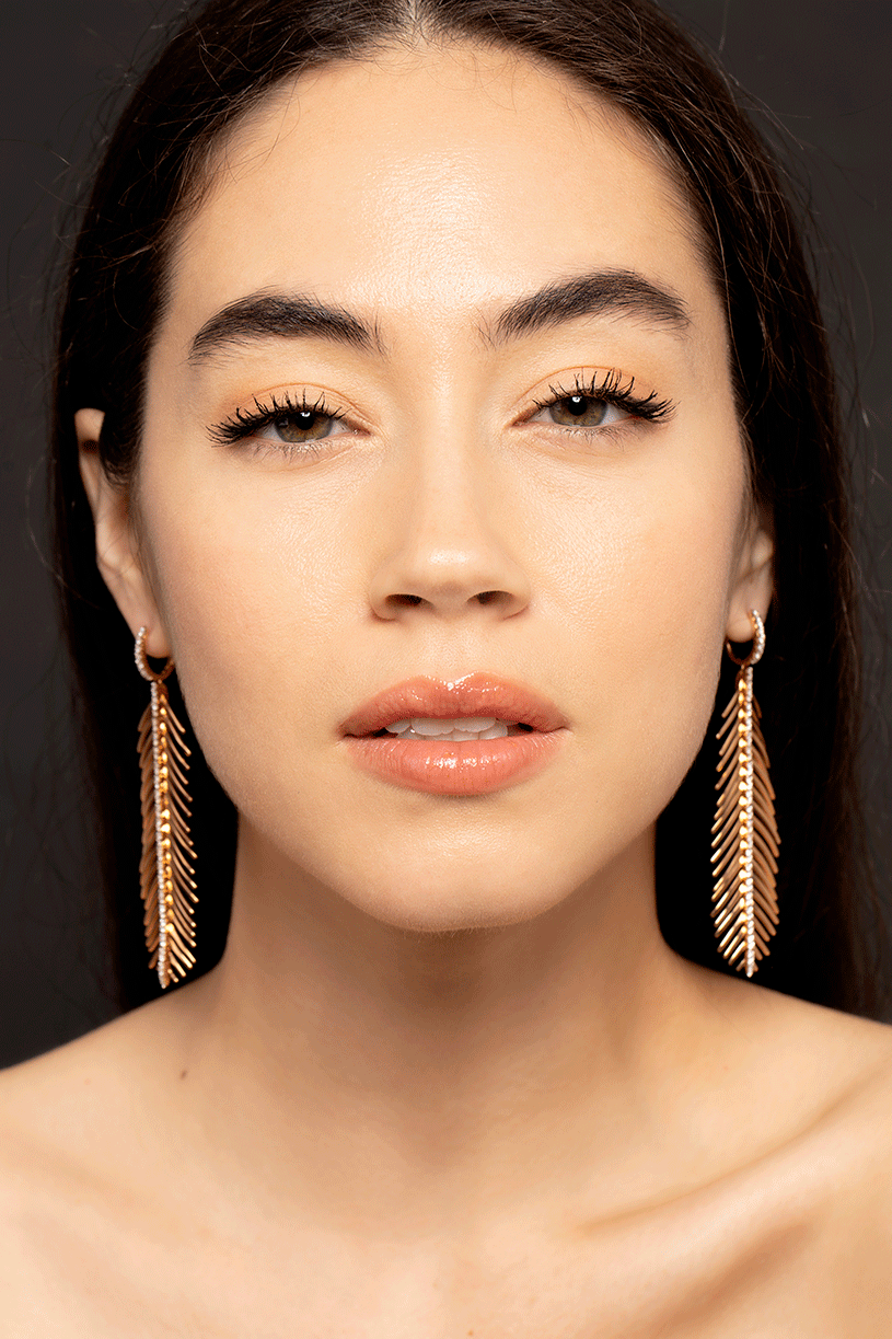 SIDNEY GARBER-Feathers That Move Diamond Spine Earrings-ROSE GOLD
