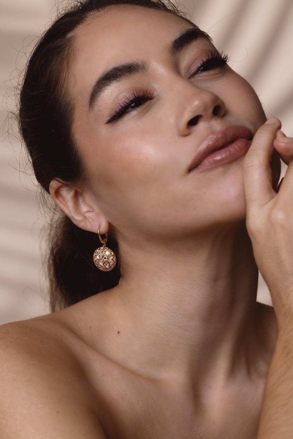SIDNEY GARBER-Large Honeycomb Diamond Earrings-ROSE GOLD