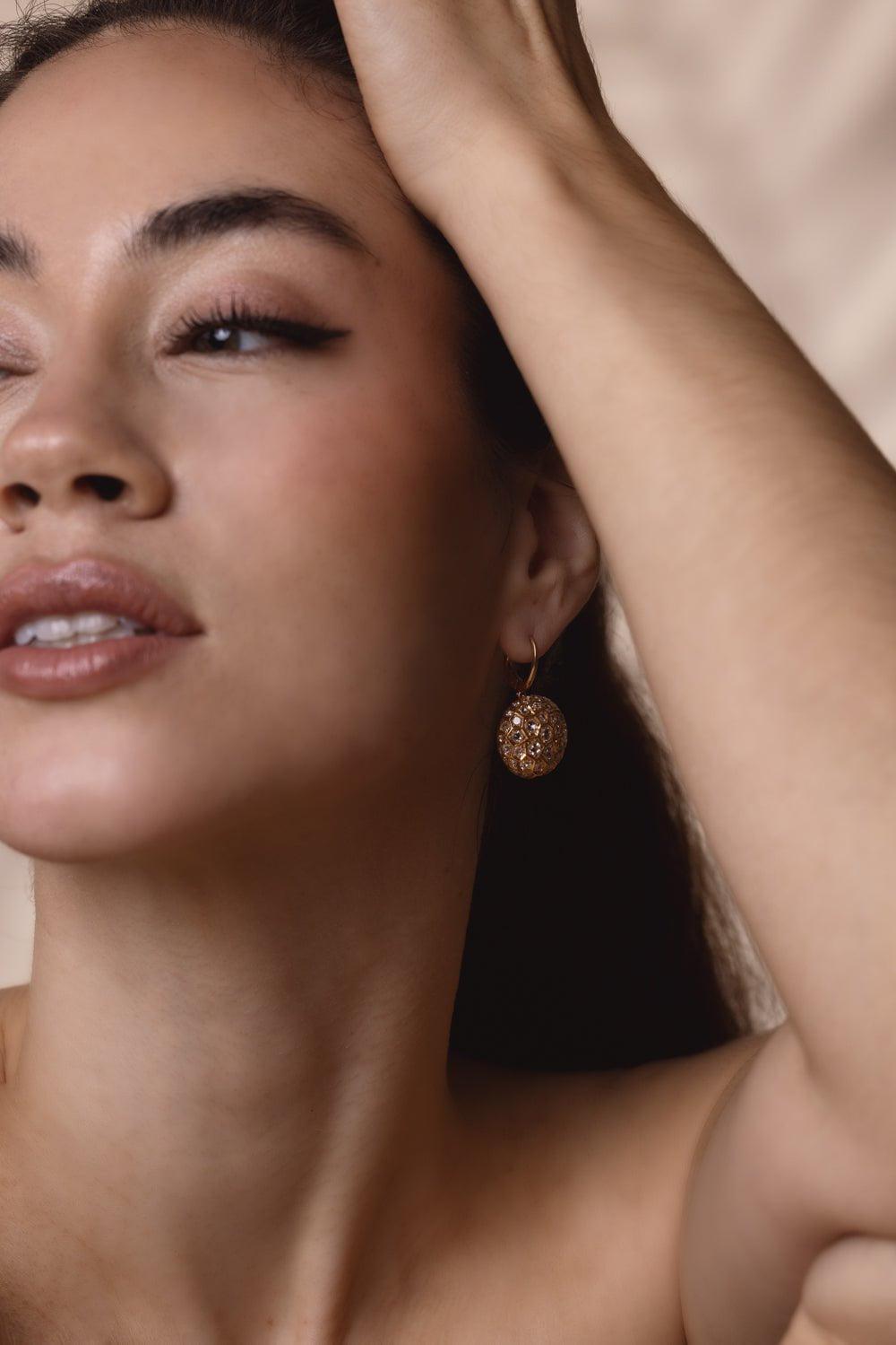 SIDNEY GARBER-Large Honeycomb Diamond Earrings-ROSE GOLD