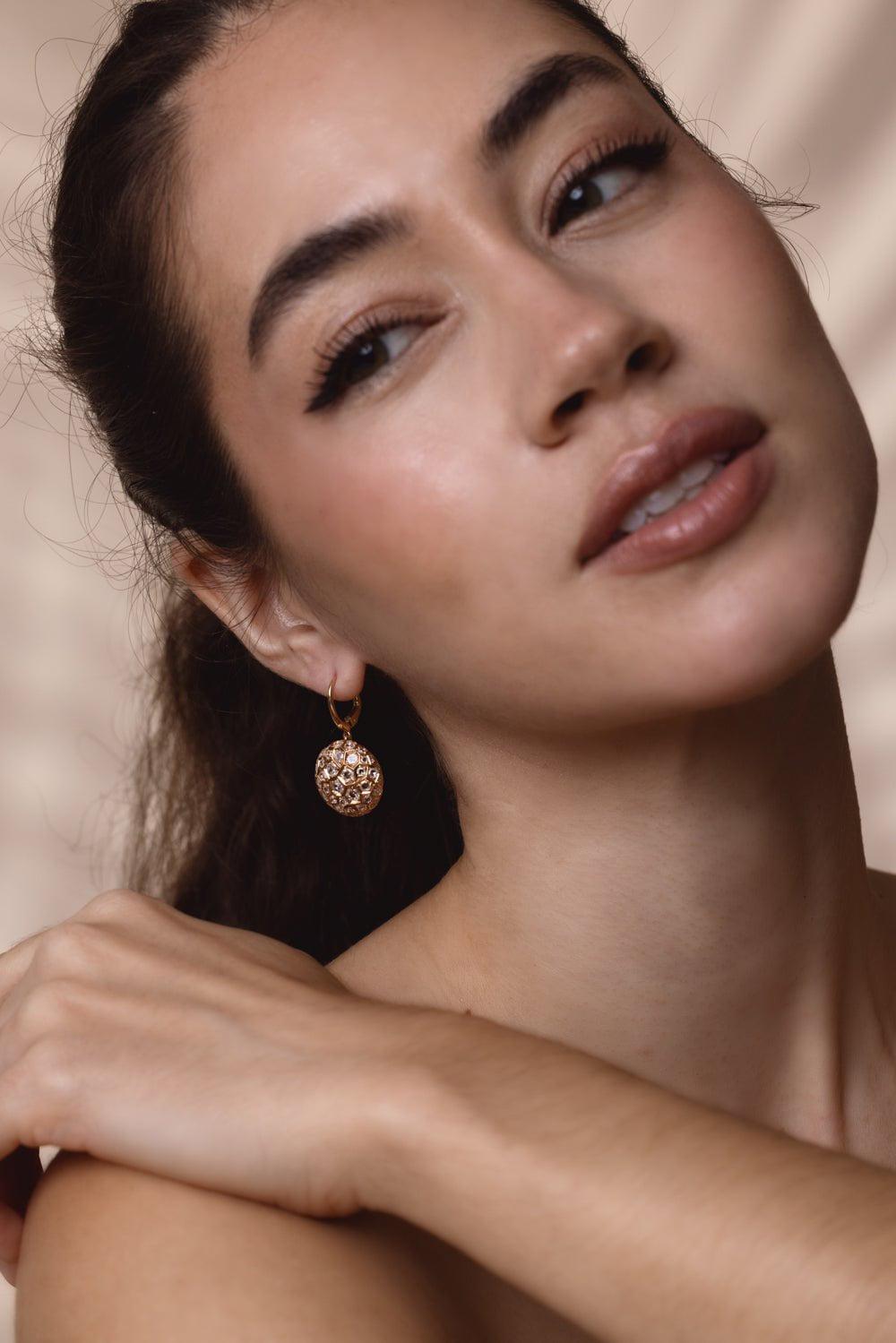 SIDNEY GARBER-Large Honeycomb Diamond Earrings-ROSE GOLD