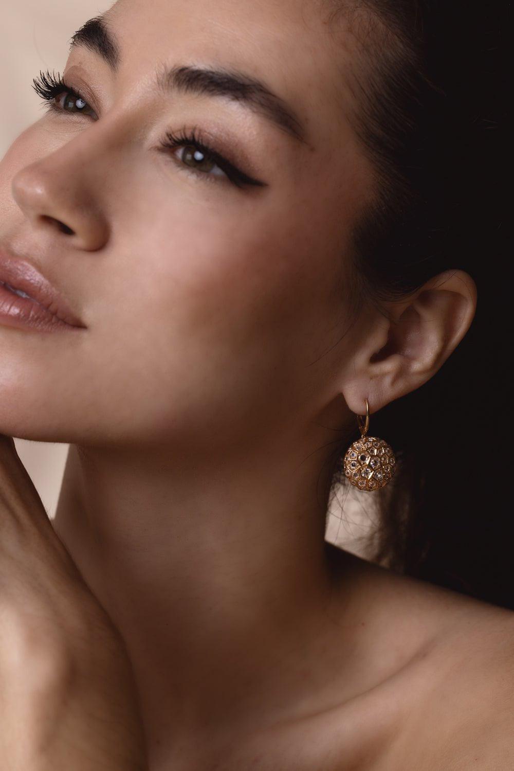 SIDNEY GARBER-Large Honeycomb Diamond Earrings-ROSE GOLD
