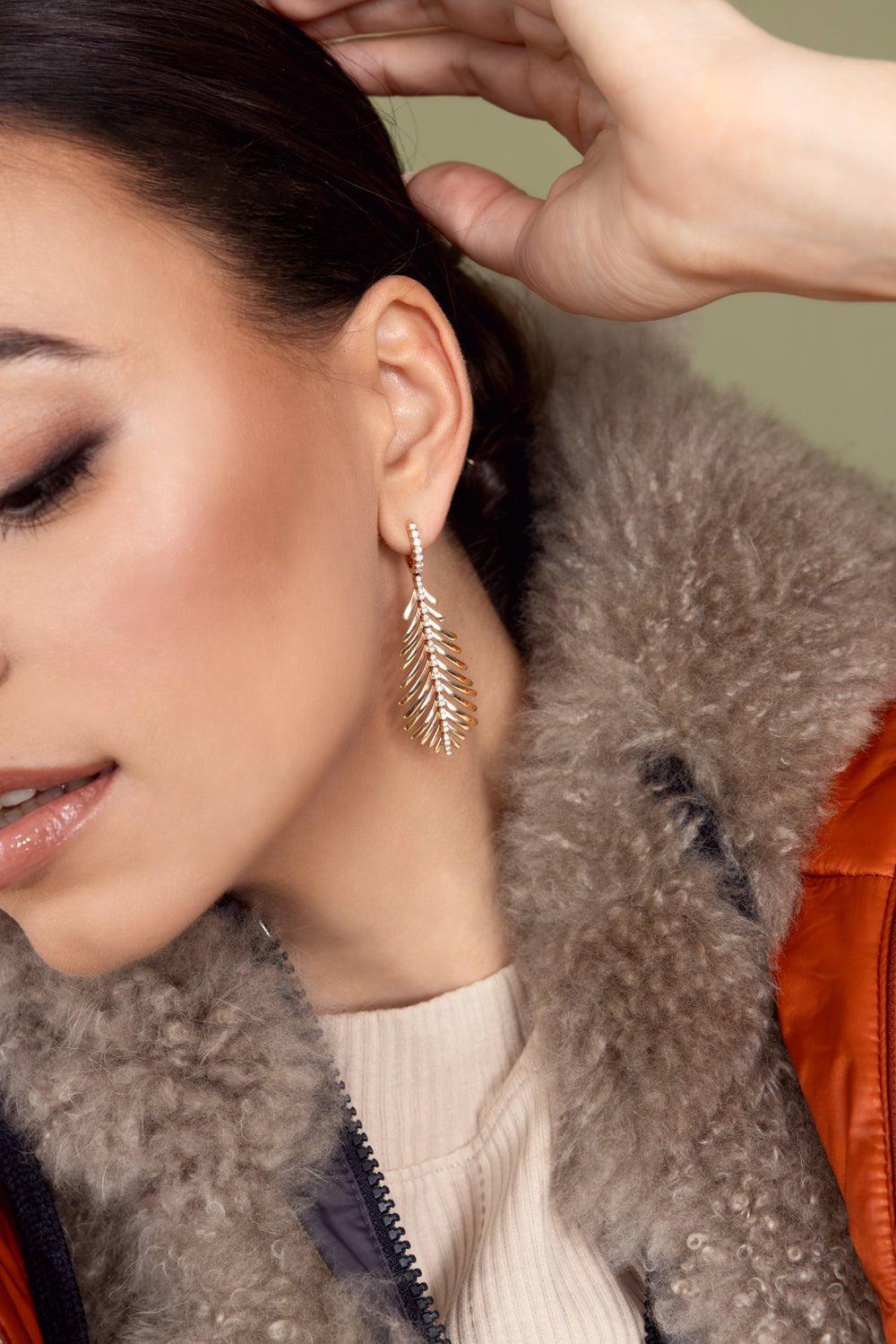 SIDNEY GARBER-Rose Gold Plume Earrings-ROSE GOLD