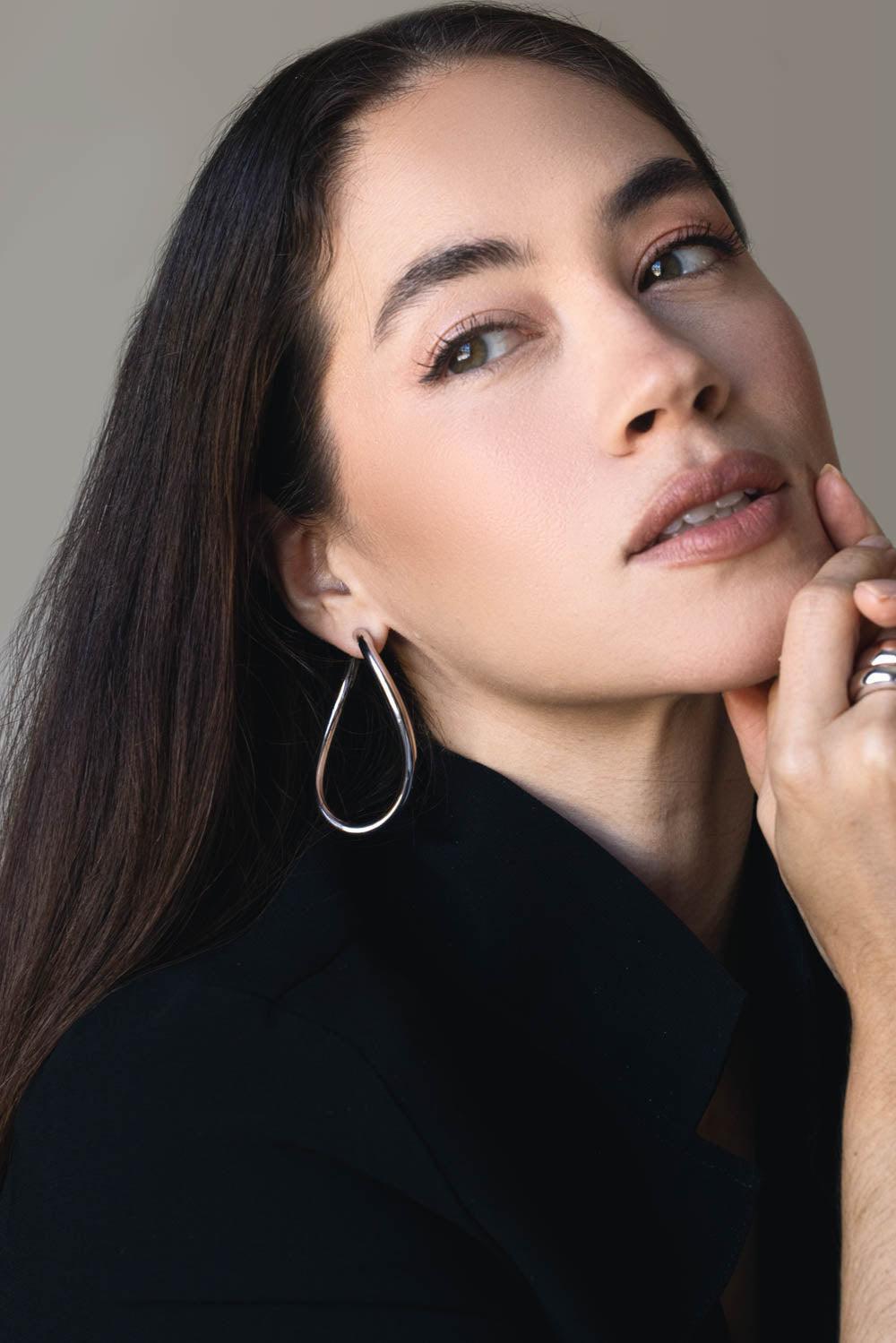 SIDNEY GARBER-Curved Opal Hoop Earrings - White Gold-WHITE GOLD