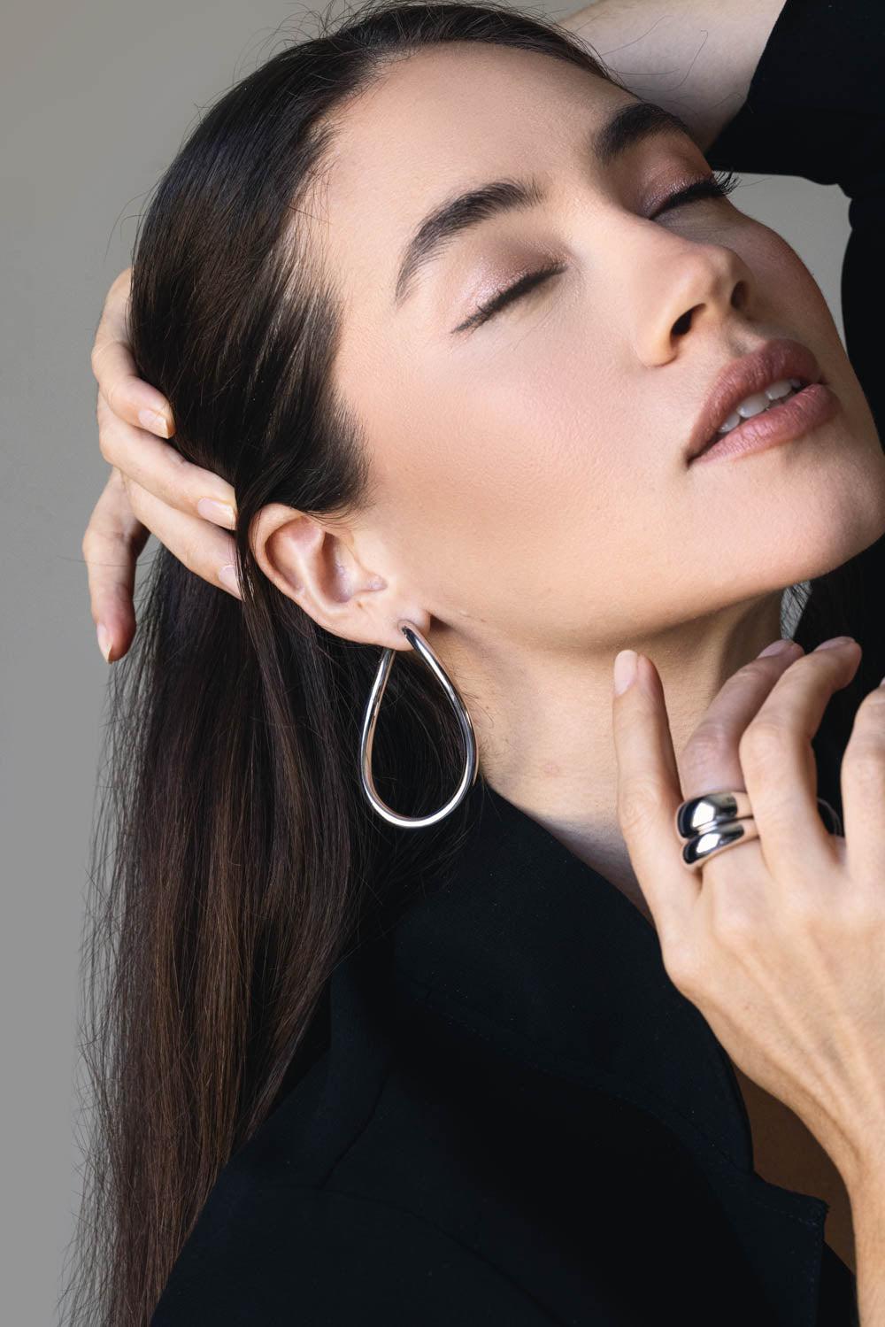 SIDNEY GARBER-Curved Opal Hoop Earrings - White Gold-WHITE GOLD