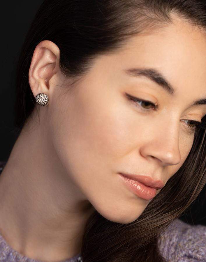 SIDNEY GARBER-Large Pave Brown Diamond Button Earrings-WHITE GOLD