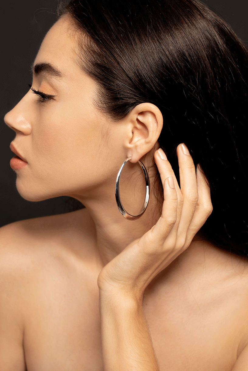SIDNEY GARBER-Oval Hoop Earrings-WHITE GOLD