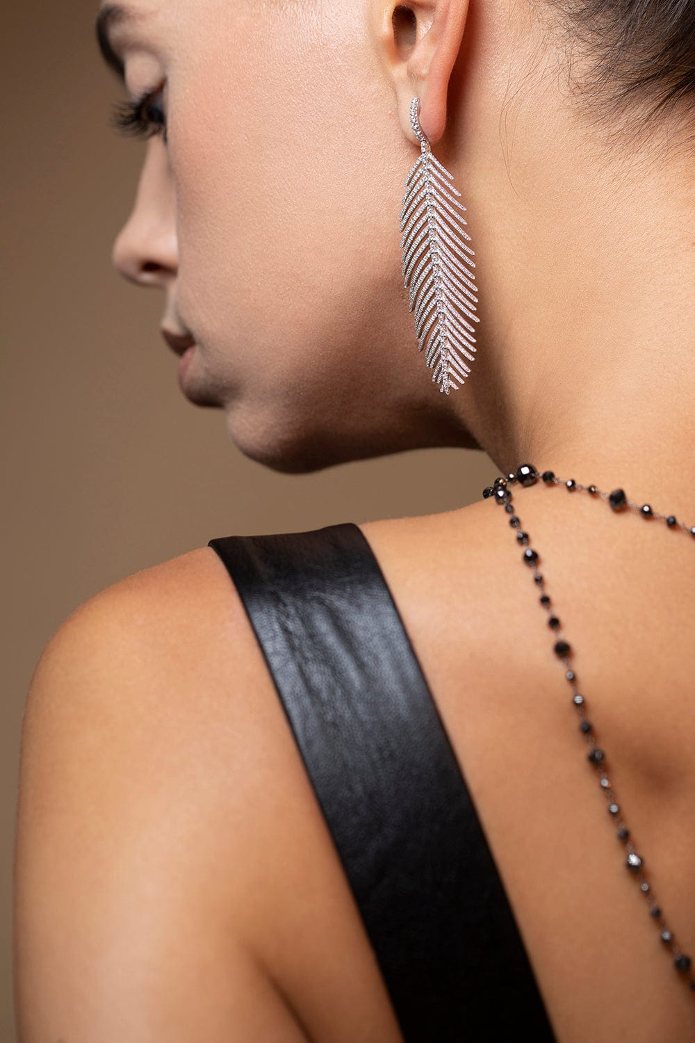 SIDNEY GARBER-Pave Feathers That Move Earrings-WHITE GOLD