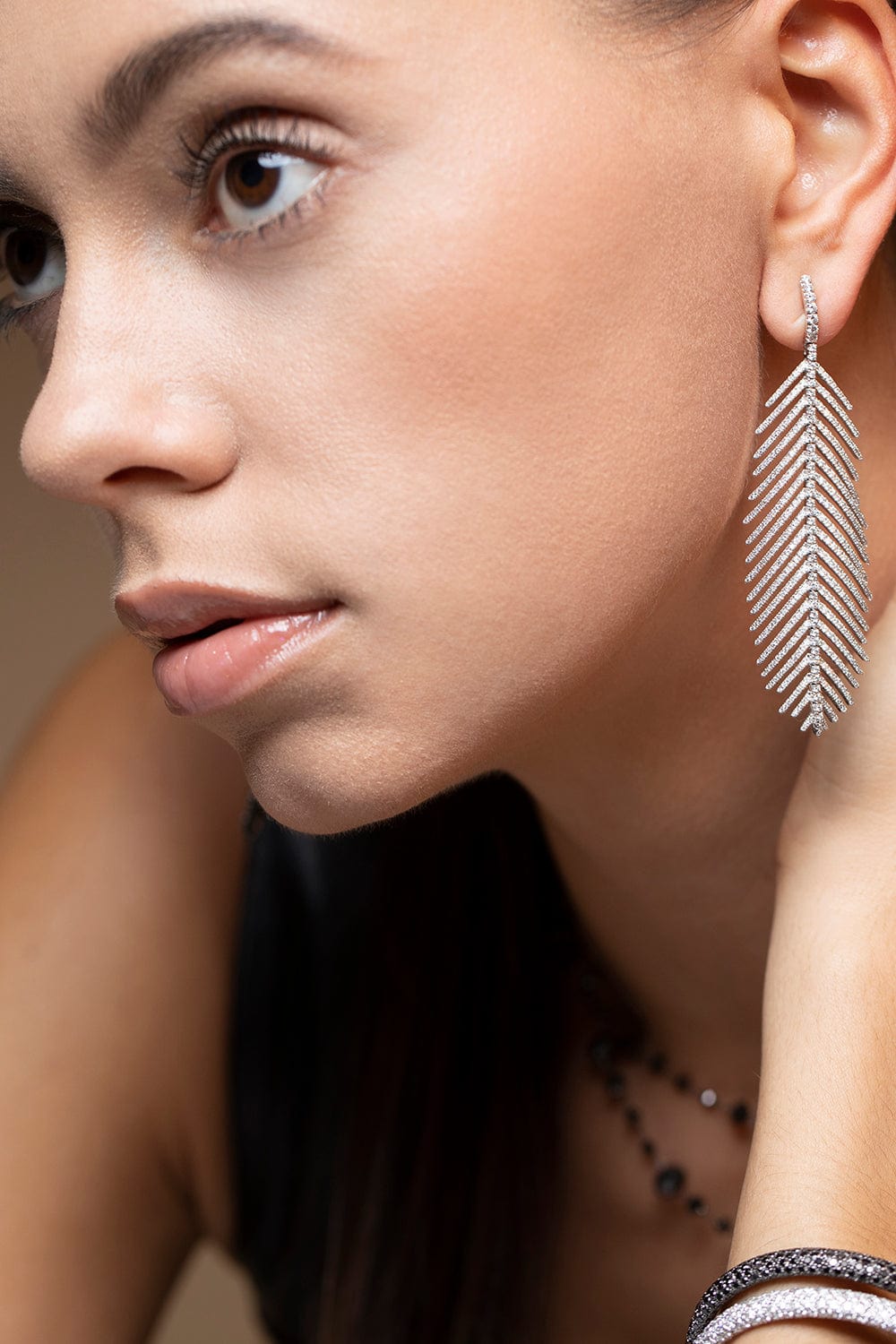 SIDNEY GARBER-Pave Feathers That Move Earrings-WHITE GOLD