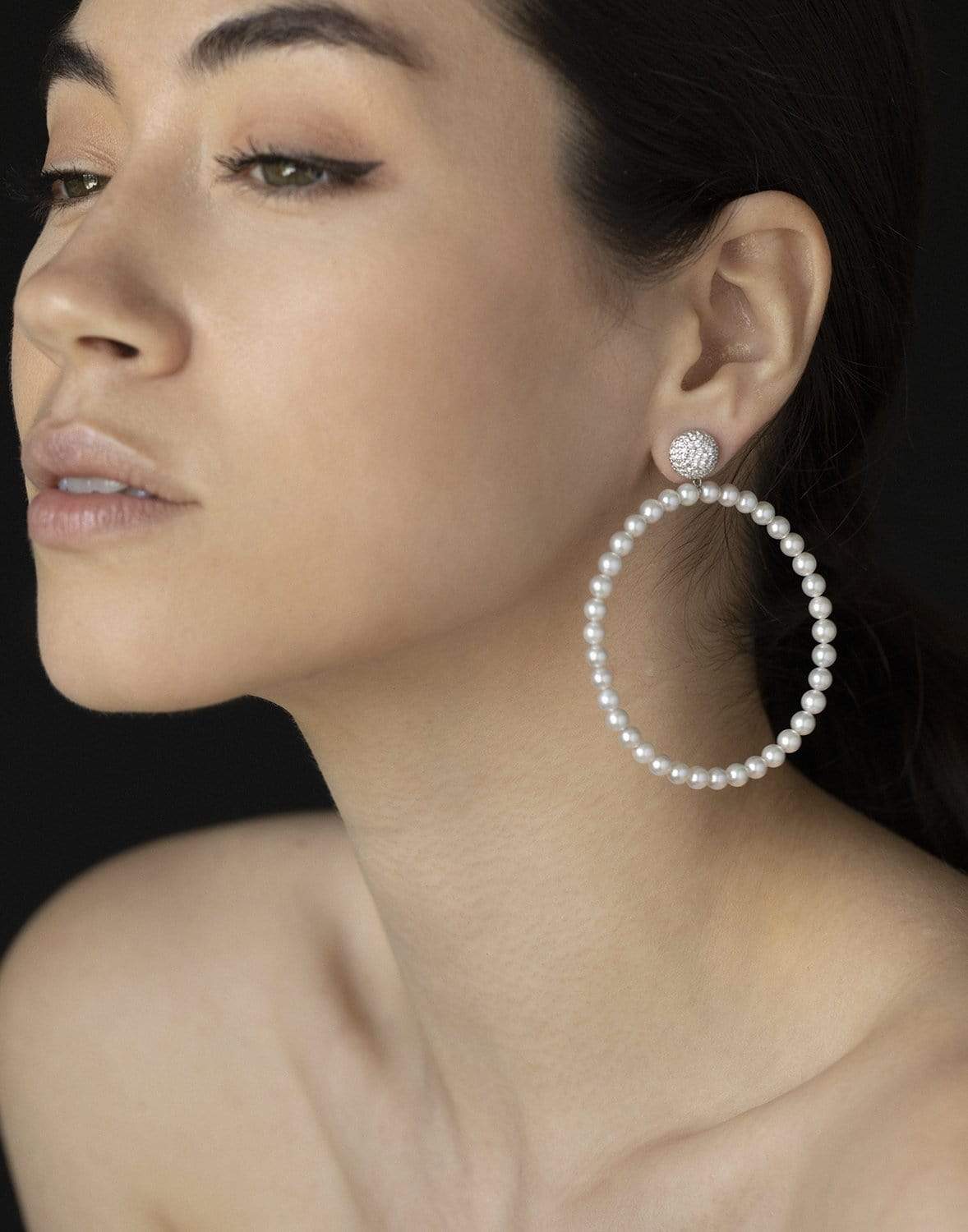 SIDNEY GARBER-Perfect Pearl and Diamond Hoop Earrrings-WHITE GOLD