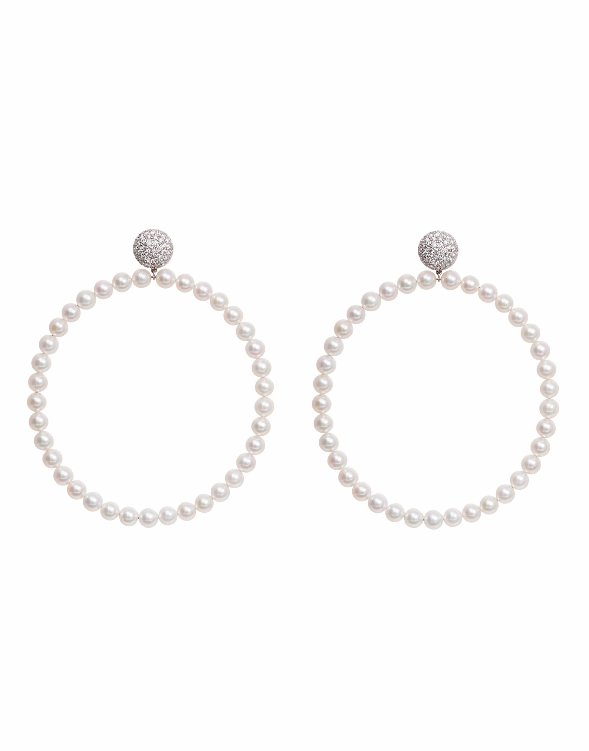 SIDNEY GARBER-Perfect Pearl and Diamond Hoop Earrrings-WHITE GOLD