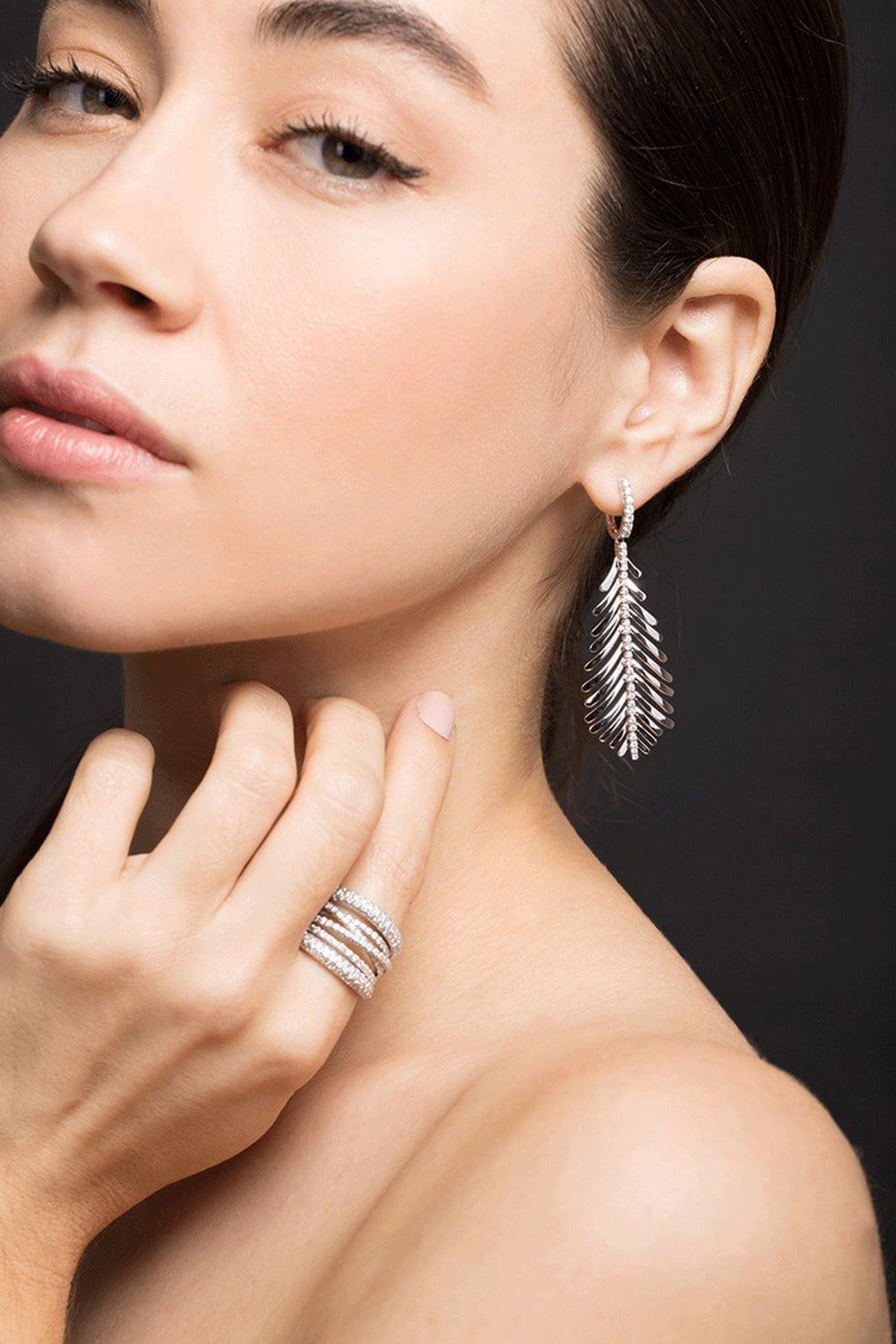 SIDNEY GARBER-Plume Diamond Spine Earrings-WHITE GOLD