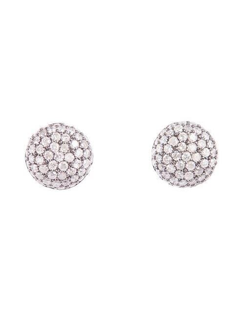 SIDNEY GARBER-Small Perfect Pave Button Earrings-WHITE GOLD