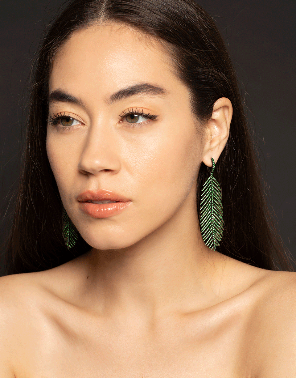SIDNEY GARBER-Tsavorite Feathers That Move Earrings-WHITE GOLD