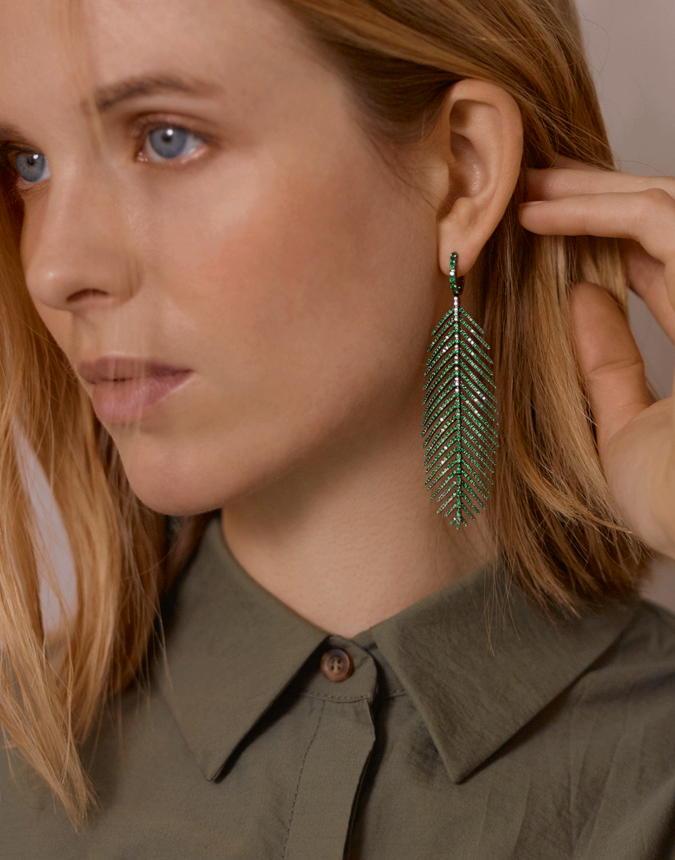 SIDNEY GARBER-Tsavorite Feathers That Move Earrings-WHITE GOLD