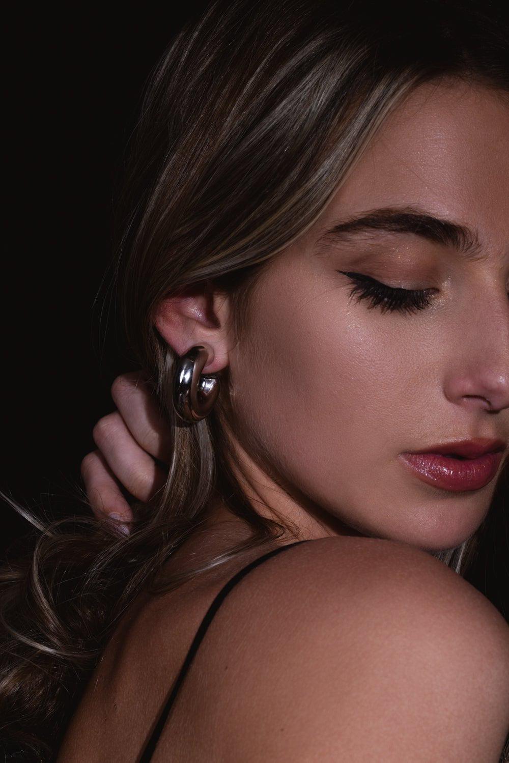  SIDNEY GARBER-Wide Tubular Hoop Earrings - 4.2cm - White Gold-WHITE GOLD 