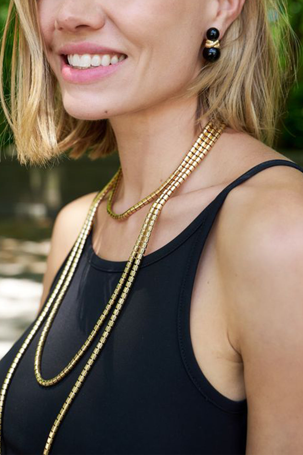 Black Agate Double Beaded Earrings-YELLOW GOLD-JEWELRYFINE JEWELEARRING-SIDNEY GARBER
