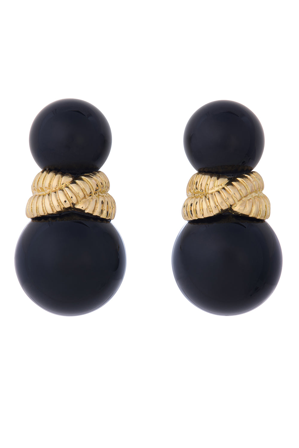 Black Agate Double Beaded Earrings-YELLOW GOLD-JEWELRYFINE JEWELEARRING-SIDNEY GARBER
