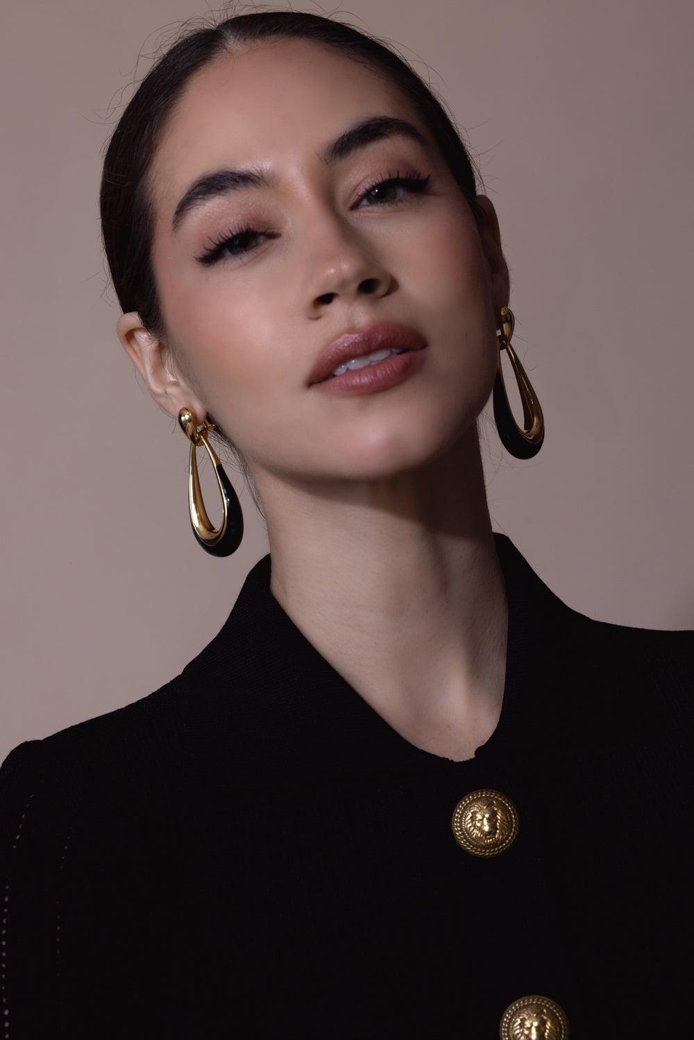 SIDNEY GARBER-Black Door Knocker Earrings-YELLOW GOLD
