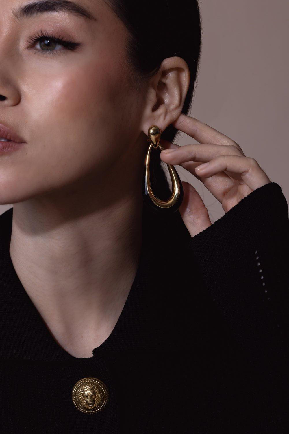 SIDNEY GARBER-Black Door Knocker Earrings-YELLOW GOLD