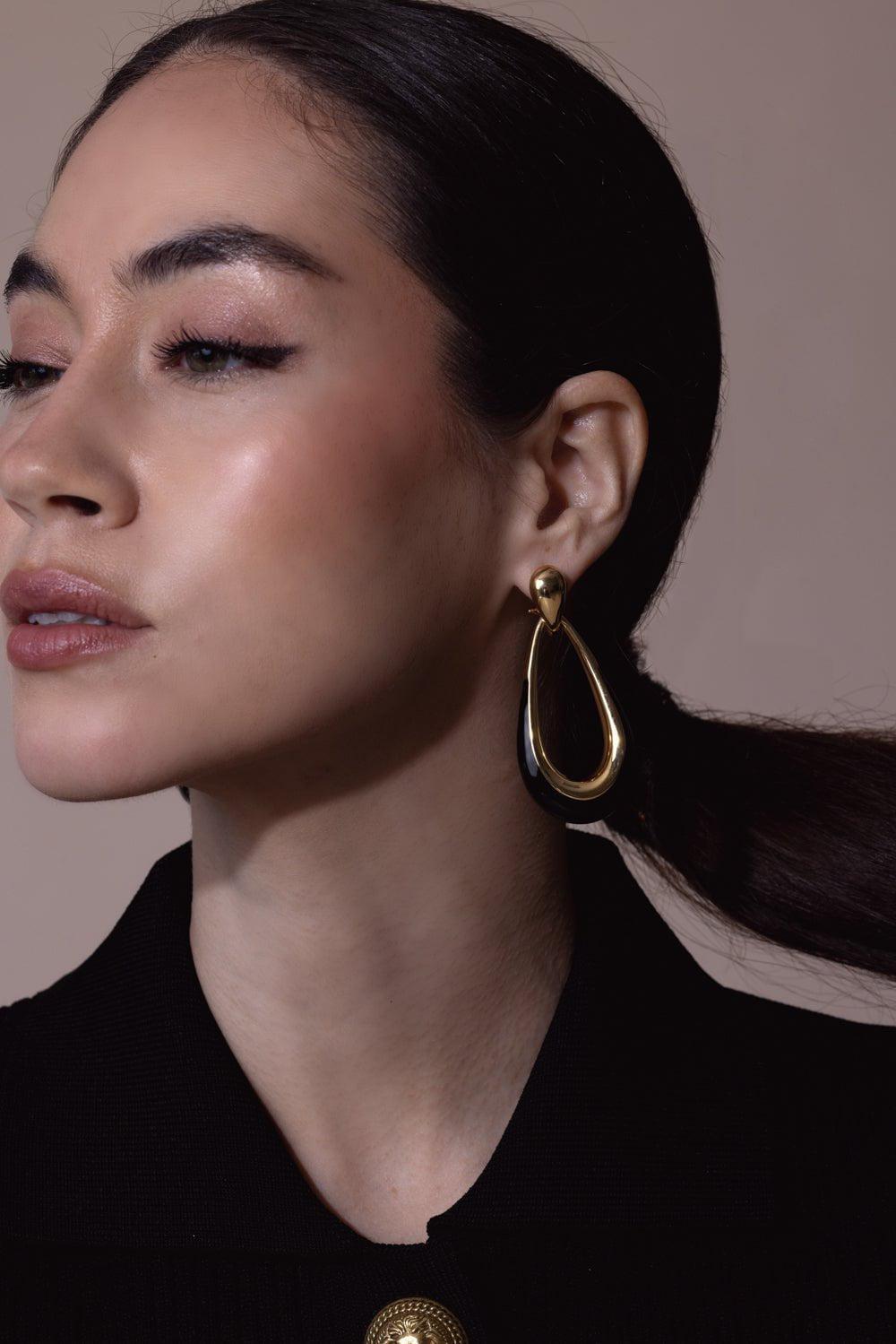SIDNEY GARBER-Black Door Knocker Earrings-YELLOW GOLD