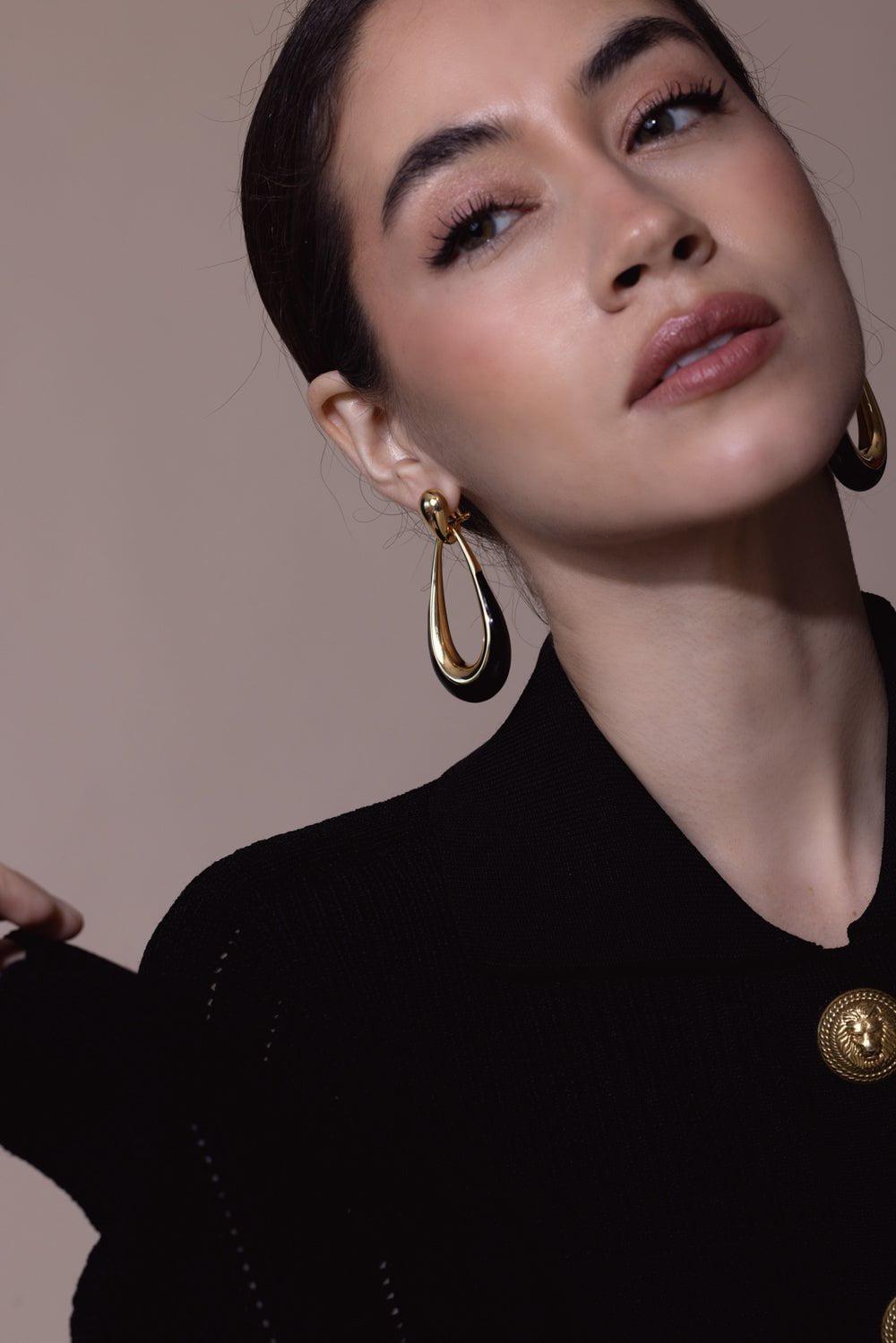 SIDNEY GARBER-Black Door Knocker Earrings-YELLOW GOLD