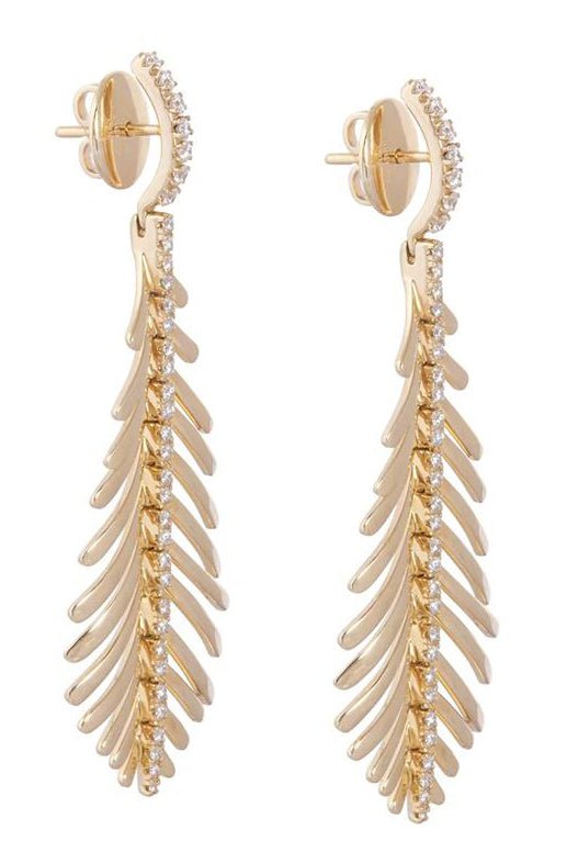 SIDNEY GARBER-Custom Diamond Spine Plume Earrings-YELLOW GOLD