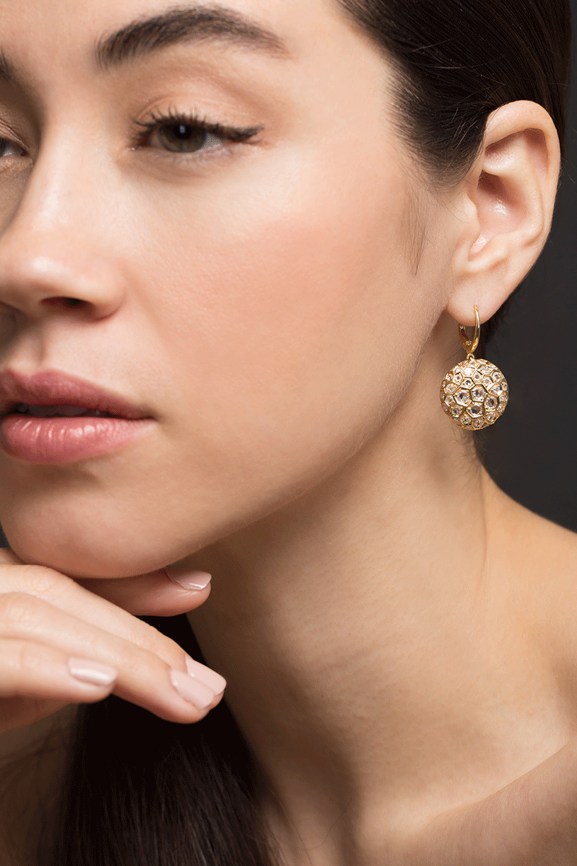SIDNEY GARBER-Diamond Honeycomb Drop Earrings-YELLOW GOLD