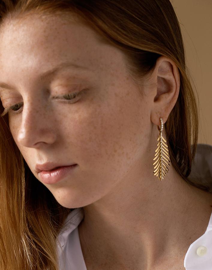 SIDNEY GARBER-Diamond Spine Plume Earrings-YELLOW GOLD