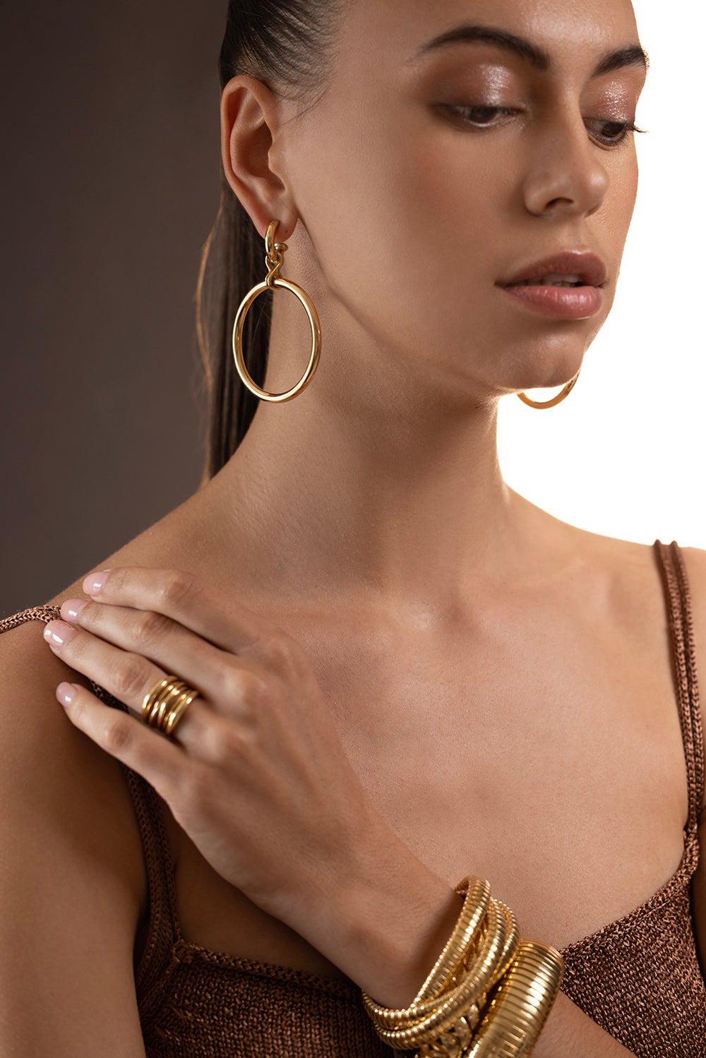 SIDNEY GARBER-Drop Hoop Earrings-YELLOW GOLD