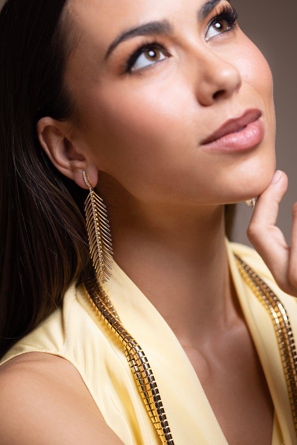 SIDNEY GARBER-Feathers That Move Diamond Earrings - Yellow Gold-YELLOW GOLD