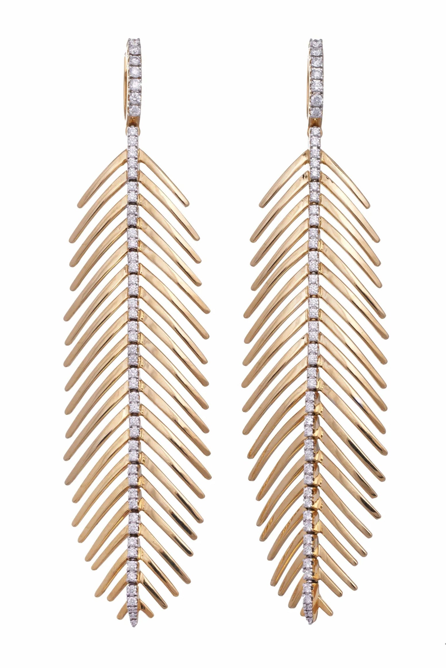 SIDNEY GARBER-Feathers That Move Diamond Earrings - Yellow Gold-YELLOW GOLD