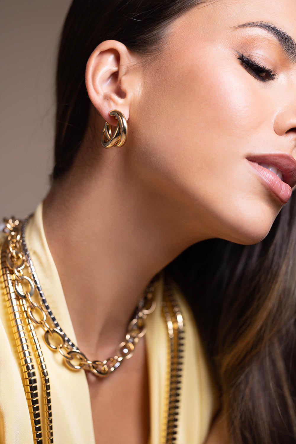 SIDNEY GARBER-Intertwined Hoop Earrings-YELLOW GOLD