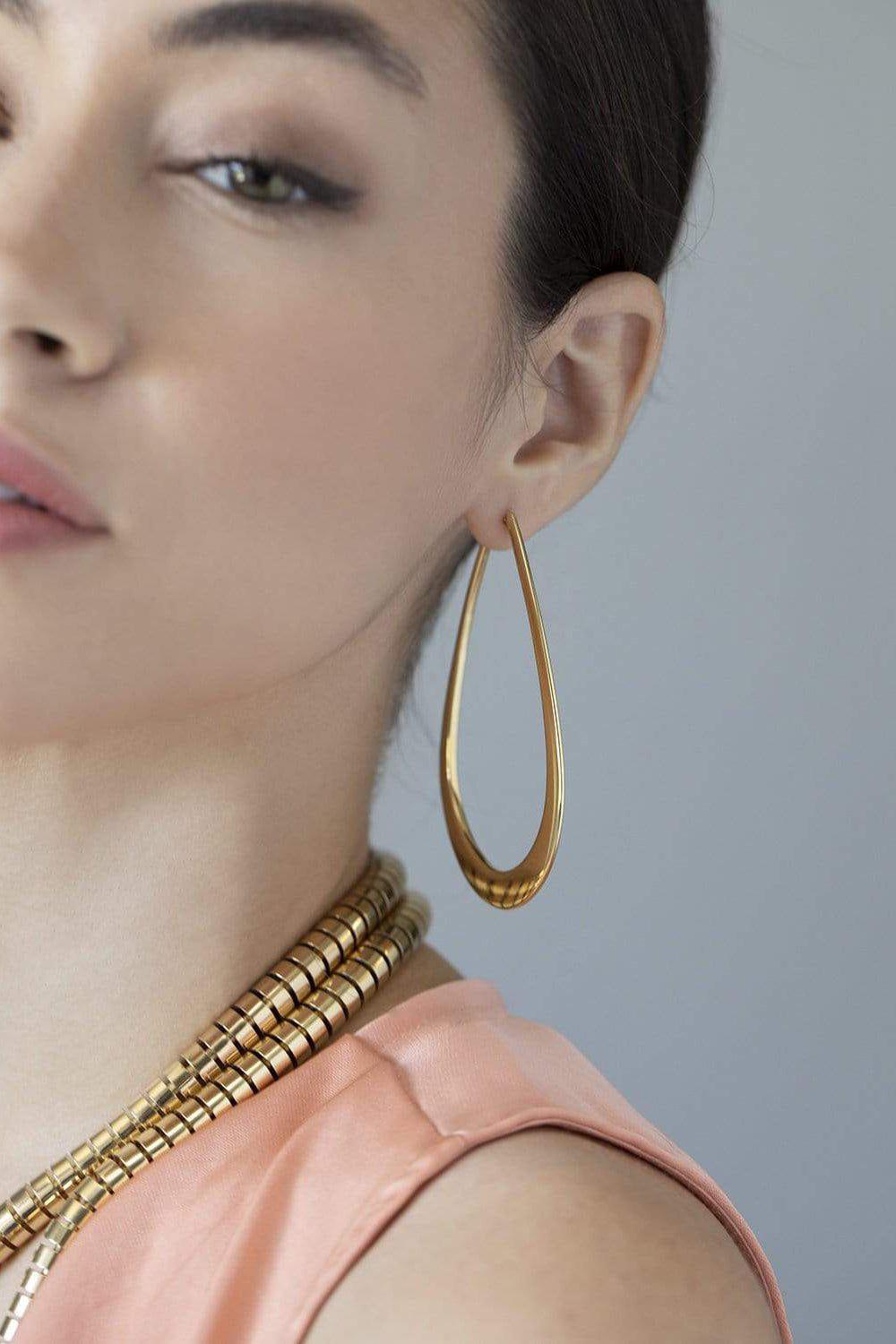 SIDNEY GARBER-Oval Crescent Hoop Earrings-YELLOW GOLD