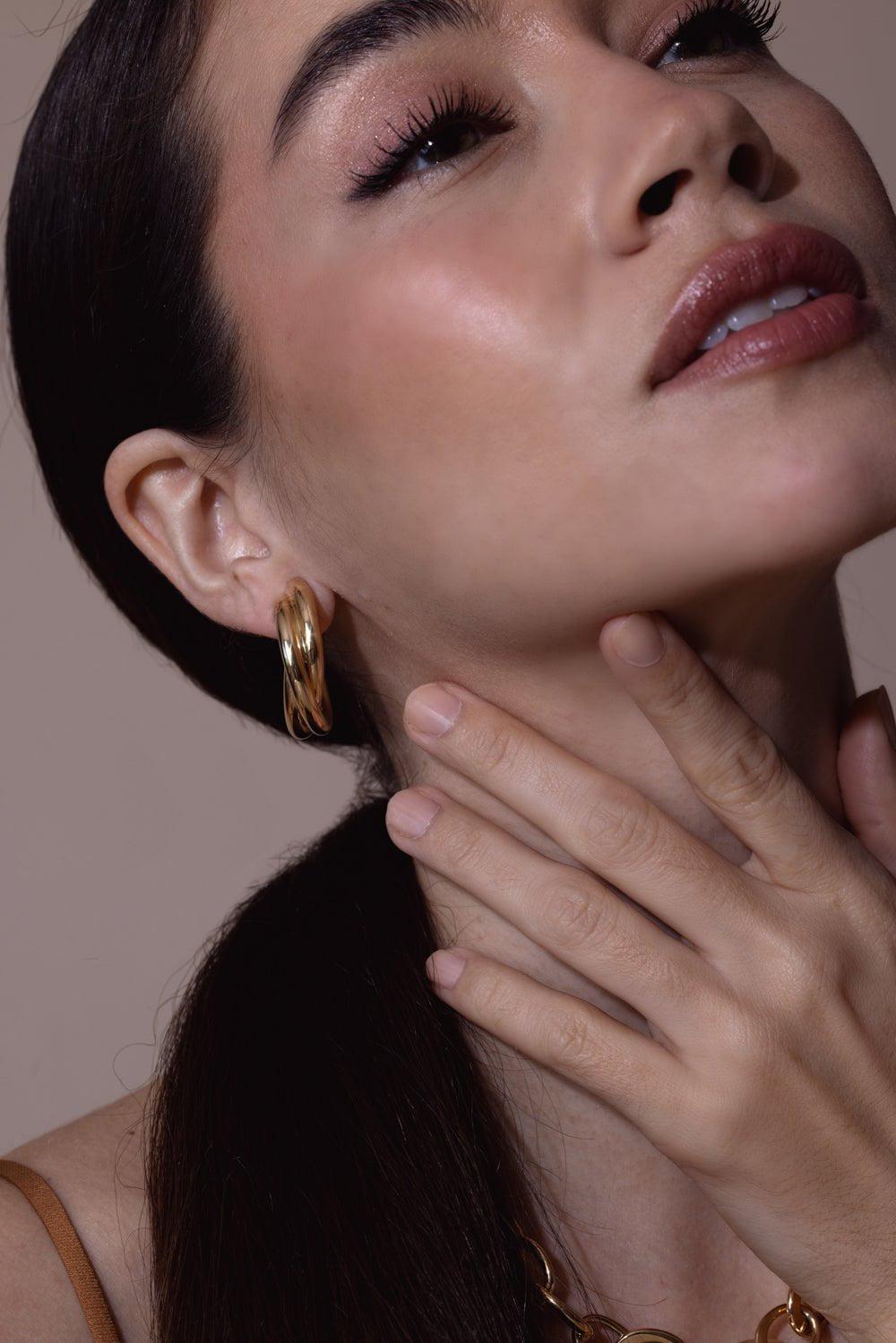 SIDNEY GARBER-Triple Intertwined Hoop Earrings-YELLOW GOLD