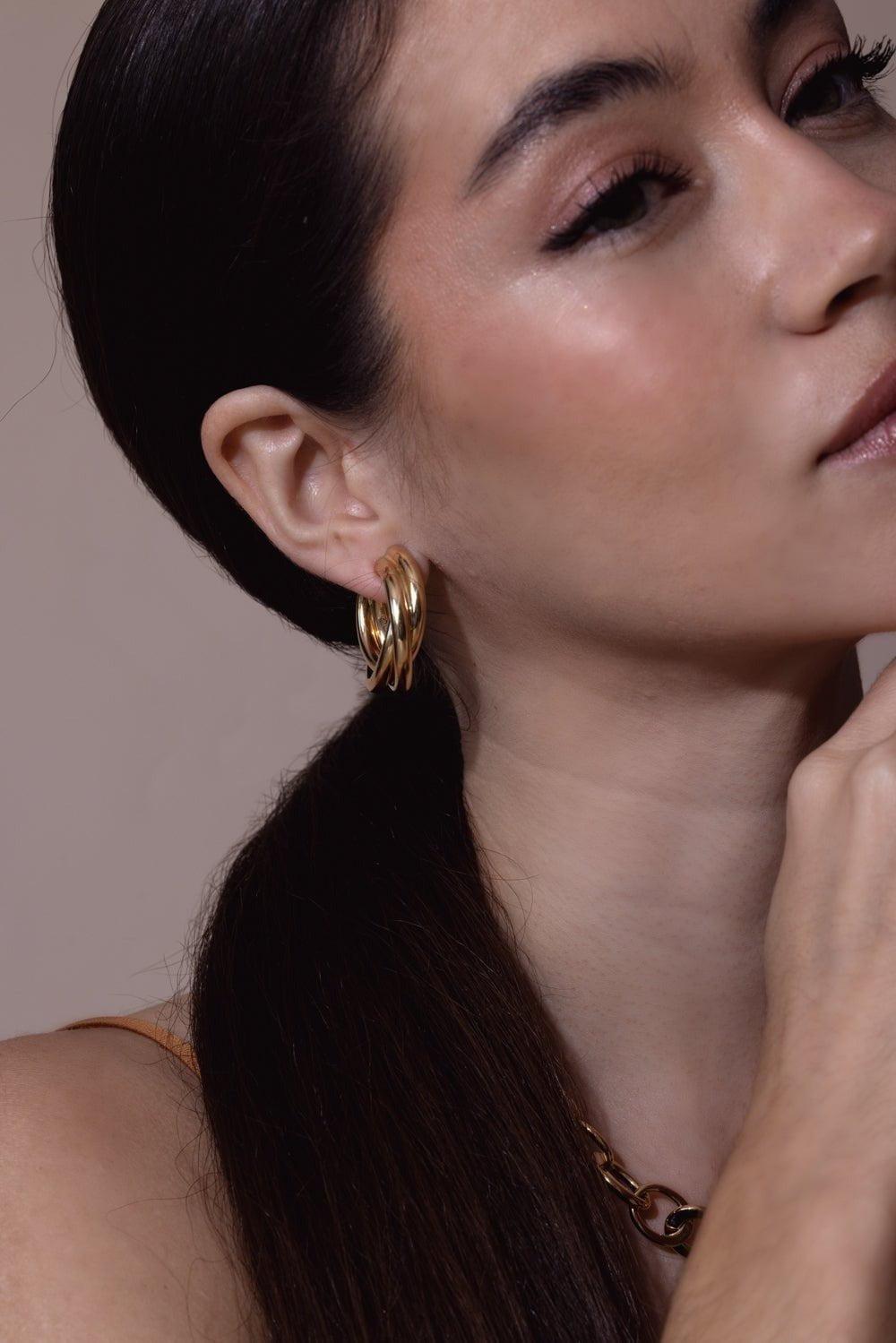 SIDNEY GARBER-Triple Intertwined Hoop Earrings-YELLOW GOLD
