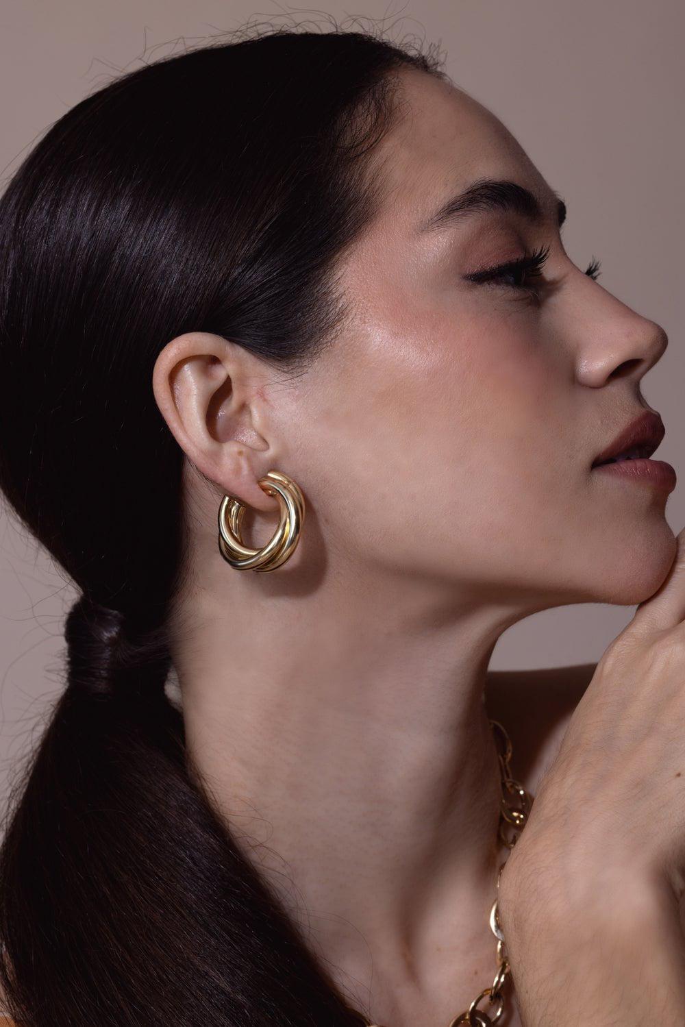 SIDNEY GARBER-Triple Intertwined Hoop Earrings-YELLOW GOLD