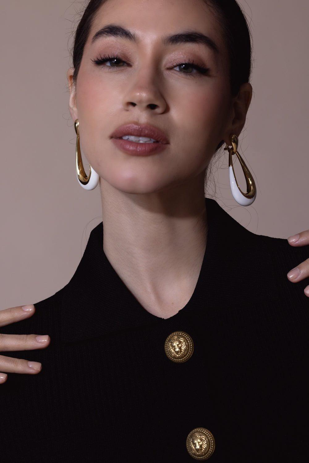 SIDNEY GARBER-White Door Knocker Earrings-YELLOW GOLD