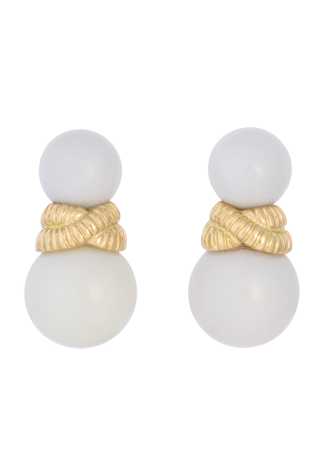 White Jade Double Beaded Earrings-YELLOW GOLD-JEWELRYFINE JEWELEARRING-SIDNEY GARBER
