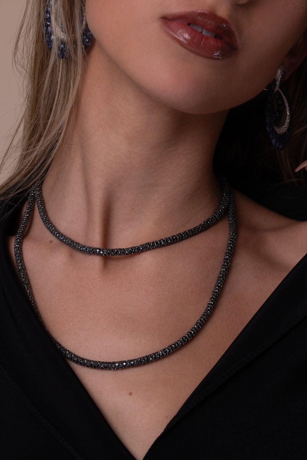 SIDNEY GARBER-Black Diamond Rope Necklace-BLACK GOLD