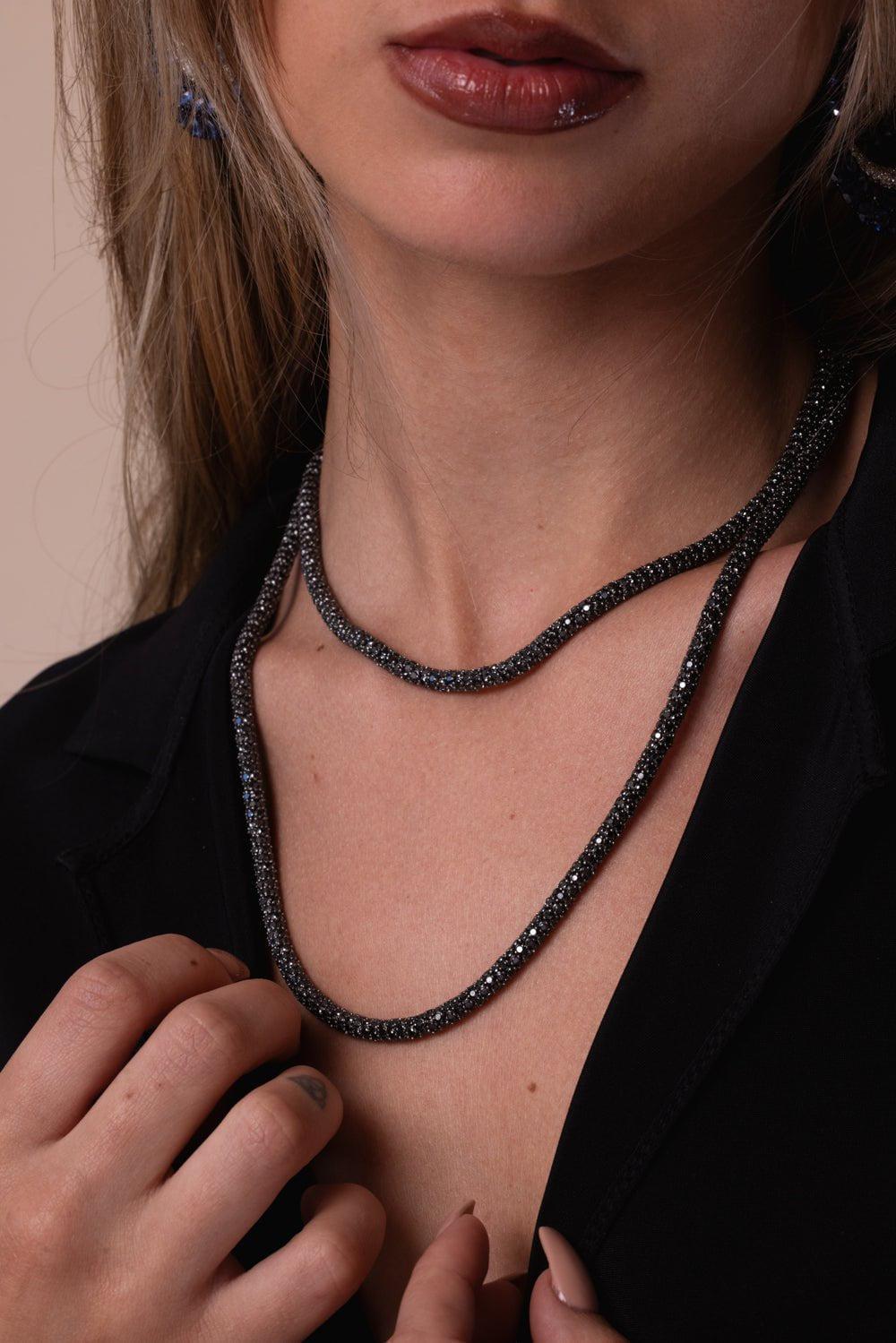SIDNEY GARBER-Black Diamond Rope Necklace-BLACK GOLD