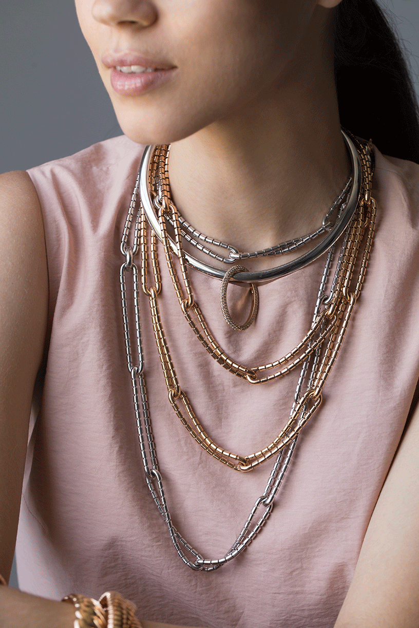 SIDNEY GARBER-Flexible Golden Links Necklace-ROSE GOLD