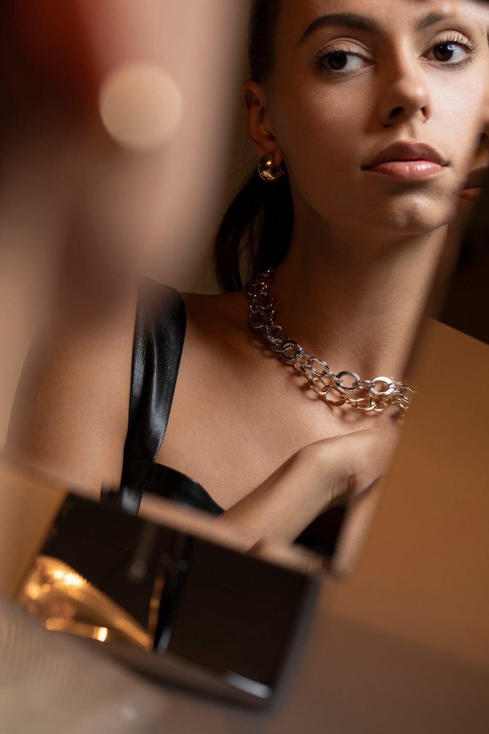 SIDNEY GARBER-Crescent Link Necklace-WHITE GOLD
