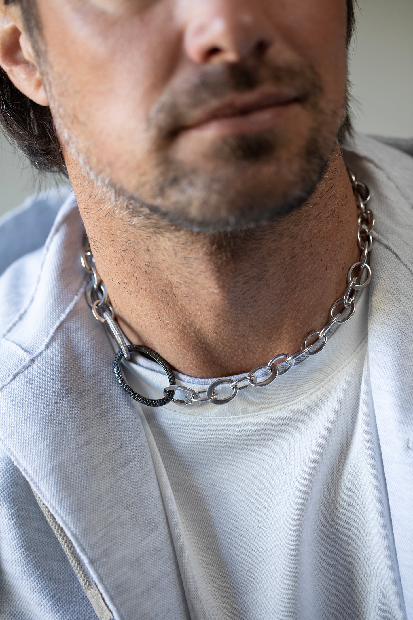 SIDNEY GARBER-Crescent Link Necklace-WHITE GOLD