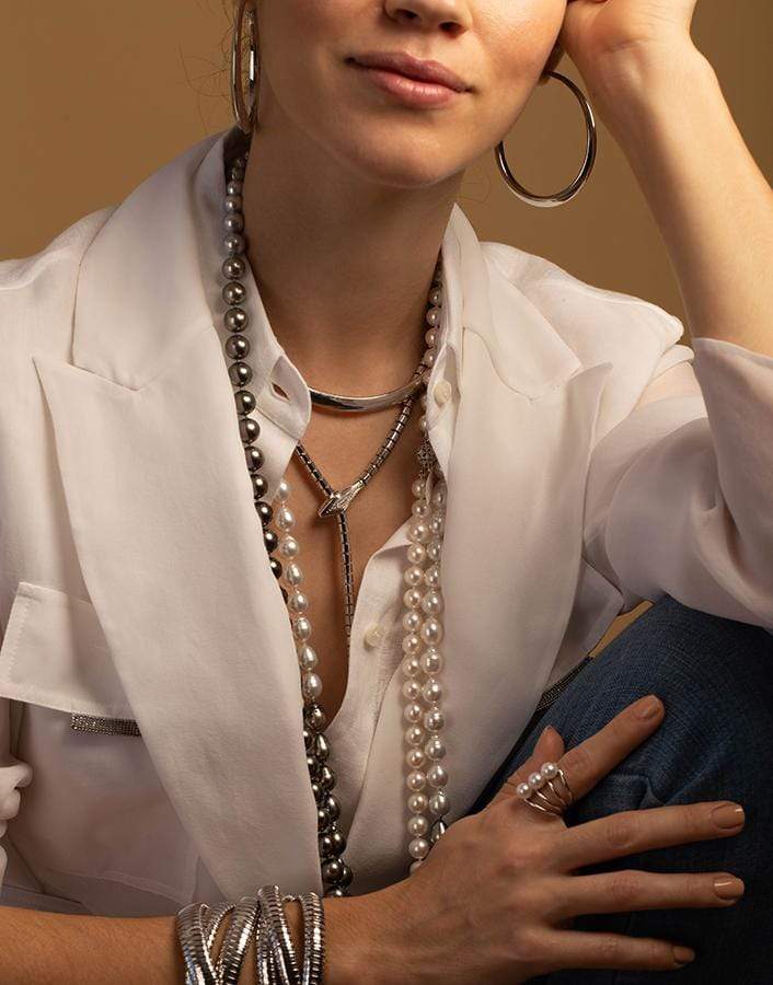 SIDNEY GARBER-Diamond Snake Lariat Wrap Necklace-WHITE GOLD