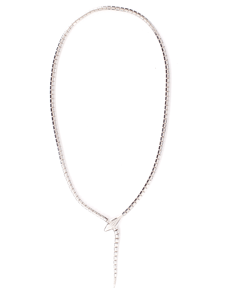 SIDNEY GARBER-Diamond Snake Lariat Wrap Necklace-WHITE GOLD